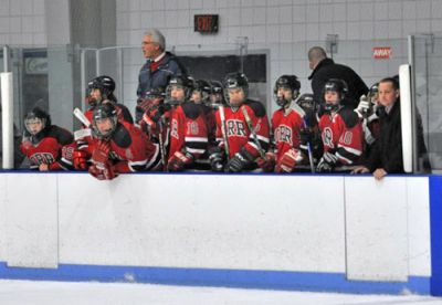 Power Play
Raymond Lawton and Brennan Goguen led the Old Rochester/Fairhaven Hockey Team to a 9-0 win over the Greater New Bedford Regional Vocational Technical High School Bears on the Bears home ice on Wednesday, January 7. Lawton netted three goals and assisted on another while Goguen scored two goals and assisted on three others as the Bulldogs ran their record 5-3-1 for the 2008-2009 season. (Photo by Tim Smith).
