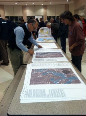 FEMA Maps Discussed
Marion and Mattapoisett residents got the chance to learn more about how new Federal Emergency Management Administration (FEMA) flood plain maps would affect their flood insurance standings at an informational meeting from FEMA and local officials on November 10, 2011. Photo by Anne Kakley.
