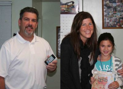 Prize Winners
Rochester resident Mark Sollauer (left), author of "The Knights of Old Rochester", was the winner of the 2011 Wanderer Halloween story contest. Also, Marion resident Emma Wyman (right, with mom, Diane) won our Halloween cover contest. Both visited us at the Wanderer office to pick up their grand prize - an iPod Touch! Thanks to all who entered. Photos by Anne Kakley.
