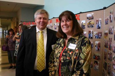 RMS Ribbon Cutting
ORR Superintendent Doug White, left, and Rochester School Committee member Sharon Hartley, right, were among those who attended the October 2, 2011 RMS open house and dedication ceremony. Photo by Robert Chiarito.
