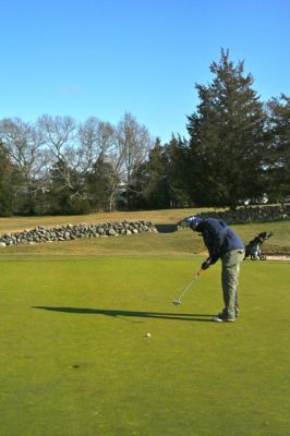 Getting a Round In
Nick Pactelance of Fairhaven said he would get a round in at the Reservation Golf Club in Mattapoisett as it wasn't snowing, and no matter how cold or windy it might be, on January 14, 2012. Photo by Robert Chiarito.
