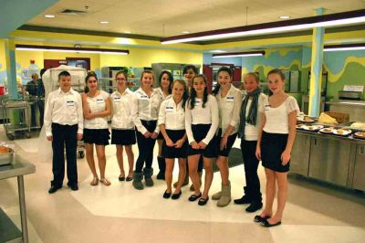 2011 Senior Thanksgiving Dinner
Old Rochester Junior High students assisted in the Senior Thanksgiving Dinner at the school on Sunday, November 20, 2011. From left to right: Victor Morrison, Lauren Gaspar, Mallory Kiernan, Samantha Medeiros, Kyra Greco, Sarah Beaulieu, Zoe Smith, Lily McIntire, Sara LaFrance, Maggie Wiggin and Emily Joeiphson. Photo by Robert Chiarito.
