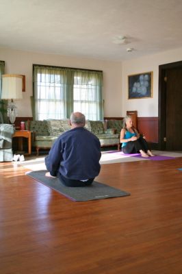 Yoga at the Rochester Women's Clubhouse
Namaste. Rochester Women's Club member Marsha Hartley conducted a yoga class at the Clubhouse on Marion Rd in Rochester on Saturday, January 7, 2012. The classes are a fundraiser for the club to make repairs on their clubhouse. For information on the yoga classes, please call Ms. Hartley at 508-322-0998. Photo by Robert Chiarito.
