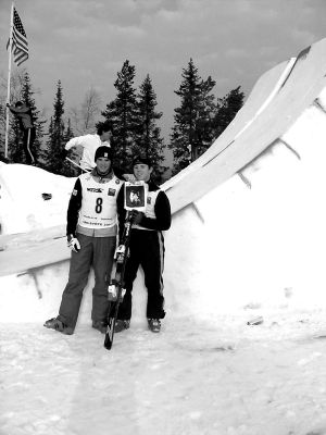 04-18-02-2
Daniel L. McQuillan(right) and Renato Ulrich of the Swiss nationals ski team recently posed with a copy of The Wanderer at the JR World Championships for Freestyle Skiing where Dan placed sixth. He was the top American finisher in the international competition. 4/18/02 edition

