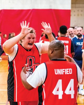 Old Rochester Regional Unified Basketball 
The Old Rochester Regional Unified Basketball team capped off its 2022-23 season with a 72-51 victory over Tri-Town Police officers at the high school. Try as they might, the local officers were unable to contain ORR’s Unified team, made up of special-needs athletes and partners who together played a fall schedule of games against other schools. 

