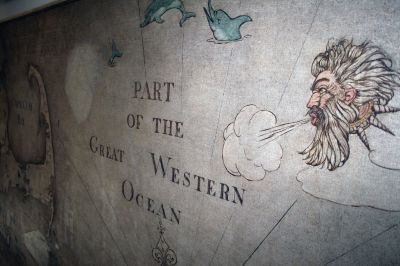 Ashley Mural
The mural by Clifford Ashley, donated to the Mattapoisett Historical Society by Polly Duff Phipps, was unveiled in a ceremony at the Mattapoisett Museum and Carriage House on July 31, 2011 after extensive renovation. The mural, entitled "A Chart of the Whale Coast of New England, c. 1810" will now be on display in the Museum at 5 Church Street, Mattapoisett. Each of Ms. Phipps' seven children were presented with a miniature mural at the ceremony. Photos by Katherine Gaudet.
