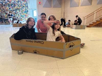 S.C.O.P.E.
For students at Old Rochester Regional Junior High School, S.C.O.P.E. (Supplemental Courses Offering Personal Enrichment) is a week-long enrichment program for 7th-grade students. Last week, students built cardboard boats and raced in an annual regatta at the Mattapoisett YMCA.  Photo submitted by Kathy Gauvin
