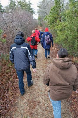 The Bogs in Mattapoisett 
The Buzzards Bay Coalition on Saturday, January 16 led a group through The Bogs in Mattapoisett for a winter hike. Walkers donned raingear just in case the rain wasn’t quite over yet. Photos by Colin Veitch
