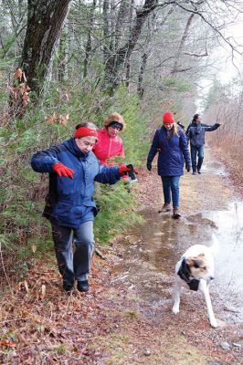 The Bogs in Mattapoisett 
The Buzzards Bay Coalition on Saturday, January 16 led a group through The Bogs in Mattapoisett for a winter hike. Walkers donned raingear just in case the rain wasn’t quite over yet. Photos by Colin Veitch
