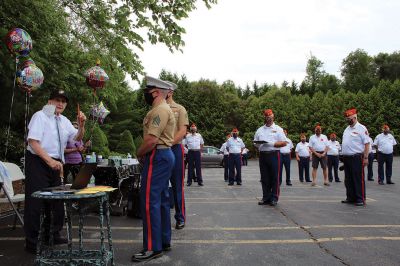 100th Birthday
Paul Brown, Mattapoisett resident and a World War II veteran, was celebrated on Friday, July 24 on his 100th birthday, by the Marine Corps League of New Bedford and a gathering of local supporters. Photos by Mick Colageo
