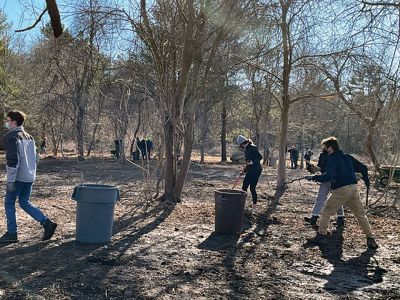 TriTown Clean-up
On a recent sunny Saturday afternoon, the ORR Community Service Learning Club, the ORR Environmental Club, and Mattapoisett Boy Scout Troop 53 came together to help the Mattapoisett Land Trust. Four students from the clubs and eight Boy Scouts met up at the MLT Santos Farm Property at the end of Bowman Road to help clear the property of vines and branches. Photos courtesy Wendy Copps
