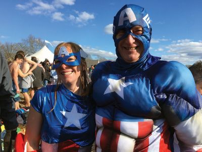 Freezing For A Reason
Friends bare it all for the 8th annual Freezing For A Reason on New Year’s Day 2020. Wearing designer shower caps were Maura Kelley, Helen Muller, and Linda Duchaine. They attended the event in memory of Richard Bartlett. 
