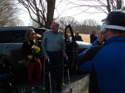 Robert Hiller Homecoming
Robert Hiller III finally returned on March 3 to his Eastover Farms-area home to a grand welcome of family and friends after a bout with the EEE virus that put the Rochester resident in a coma for 19 days and held him in hospital care for seven months. "Excited, happy to be home, happy to see my family, my house and all my friends," Hiller said from his driveway amidst a couple of hundred supporters and media coverage. Photo by Mick Colageo
