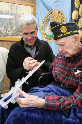 Howard Tinkham
Howard Tinkham’s 100th birthday was celebrated on Sunday with a parade that went from the Florence Eastman Post 280 American Legion in Mattapoisett out to Ned’s Point Lighthouse and back, followed by a party at the hall featuring “God Bless America” and “Happy Birthday” sung by the Showstoppers and refreshments for the many citizens who attended to express their appreciation for all that Tinkham has meant to the town. Photos by Mick Colageo and Jennifer Gerrior
