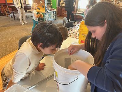 Marion Natural History Museum
On Wednesday, March 25, the Marion Natural History Museum's afterschool group investigated some of the inhabitants of the vernal pools of Marion. The students heard about the nature of these pools and why these amphibians need this temporary habitat to survive. We took a close-up look at wood-frog egg masses, green-frog tadpoles and Water Boatmen, a fun insect that has legs like oars and can move swiftly across the pool. To view all of our upcoming programs, please visit marionmuseum.org. Photos courtesy El
