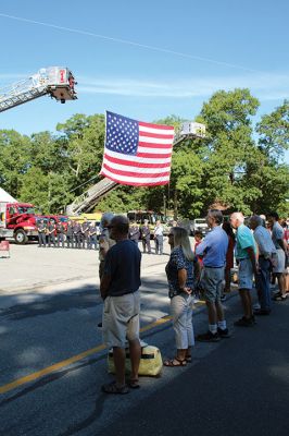 September 11 Ceremony
The Town of Marion held a ceremony on September 11 to mark the 20th anniversary of the terrorist attacks on the United States, the courage shown by first responders, and the memory of those who made the ultimate sacrifice in service to their nation. Senator Marc R. Pacheco was on hand and joined Marion officials in addressing the gathering. Pictured from left: Town Administrator Jay McGrail, Select Board member John Waterman, Senator Pacheco, Select Board member Randy Parker, Chief of Police Richard Nighell
