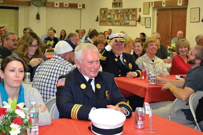 Marion Fire Department
The Marion Fire Department celebrated the careers of three of its retiring firefighters on November 8. Deputy Chiefs William Scott, Charles Blanchette, and Scott Cowell were toasted (and roasted) by Marion Fire Chief Thomas Joyce before family and friends at the Marion VFW Saturday night. The wives of MacDougal and Blanchette, and the daughter of Cowell, attached new deputy chief badges on the three gentlemen during the pinning ceremony, and the three selectmen honored the retiring chiefs with gifts. 
