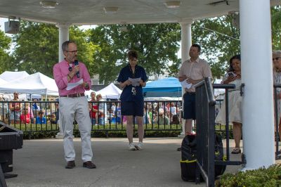 Declaration of Independence
On Saturday, the Mattapoisett Public Library, Museum, and Lions Club held a reading of the Declaration of Independence on the 250th anniversary of its reading from the Boston State House. State Representative Mark Silvia, Library Director Jenny Martin, Museum Administrator Connor Gaudet, and Select Board Member Frances Feliz-Kearns took turns reading. Photo by Zakary Sarkarati
