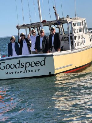 Mattapoisett Yacht Club
The Mattapoisett Yacht Club’s Wednesday Night Race Committee is decked out for the last race of the August Series. Special thanks to Wes and Patti Wood, Doreen Jennings, Brian McGowan, and Vic Commodore Fran Grenon. 
