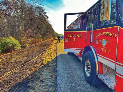 Highway Fire
On December 29, Mattapoisett and Marion Fire departments prevented multiple fires set along Route 195 eastbound from reaching the woods. Mattapoisett Fire Department reported on its Facebook page, responding with Chief 1, Engine 1, Engine 2 and Engine 4 to a reported “small fire” on Route 195 eastbound between the Mattapoisett and Marion exits. A 100-foot-long, active brush fire was confirmed, moving into the “wood line.” Soon thereafter, more fires were discovered along 195, including one that was estimate

