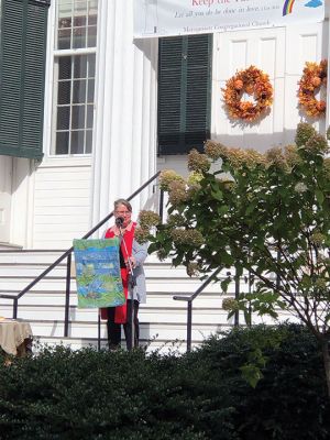 Mattapoisett Congregational Church
Mattapoisett Congregational Church held outdoor service on Sunday featuring “Bring your own lawn chair,” as some folks sat in cars at curbside. No hymns were sung by members; the socially distant, mask-clad crowd enjoyed musical tunes by Jake Huntsinger, and Pastor Amy Lignitz-Harken gave the sermon. Communion was served from individual sealed wafers and wine cups (grape juice). The recorded service can be found on ORCTV and on the church’s Facebook link to YouTube. Photos courtesy Jennifer Shepley
