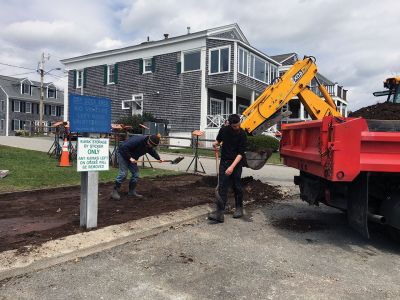 Mattapoisett’s wharf kayak stands 
Mattapoisett’s wharf kayak stands being improved and installed by the Highway Department for the Harbormaster. Photo by Marilou Newell
