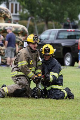 10th Annual Fairhaven Fire Muster
A team of five of Mattapoisett firefighters represented the department on Sunday, August 25, during the 10th Annual Fairhaven Fire Muster at Livesey Park in Fairhaven. The team took third place overall, first place in the dry hose competition, second in the wet hose competition, and second in the “mystery” event – axe throwing. Photos by Jean Perry
