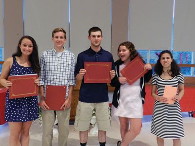 Underclassmen Awards Night
(left to right) Juniors Ashley Pacheco, Michael Kassabian, Austin Salkind, Jillian Sethares, and Julia Nojeim proudly hold some of their awards from the underclassmen awards night at ORR last Thursday. Photo by Renae Reints.

