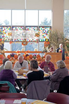 ORR Senior Citizen Thanksgiving Banquet
ORRJHS principal Kevin Brogioli (at the podium) announces the winners of the raffle at the annual ORR Senior Citizen Thanksgiving Banquet on November 18, 2012.  Student volunteers formed a band of telemarketers that solicited for donations from local businesses.  Photo by Eric Tripoli.  November 22, 2012 edition
