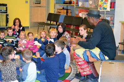 Otha Day
Drum master Otha Day spent the day with Rochester Memorial School students on November 21, giving lessons on rhythm and handing out percussion instruments, including drums and shakers, during drumming workshops held throughout the day. Photos By Jean Perry
