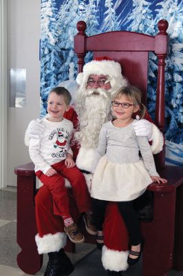 Pizza with Santa
The Marion Police Brotherhood held its annual Pizza with Santa at the Benjamin D. Cushing Community Center on Sunday, December 8. ‘Chief’ Santa and Mrs. Claus entertained the little ones before enjoying a pizza lunch. The Police Department’s “Fill a Cruiser” toy drive was in full gear as well, with several guests bringing toy donations to benefit children in foster care. Photos by Jean Perry
