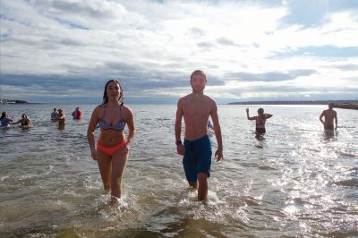 Making a Splash!
Making a Splash! Over 100 participants took the icy plunge into the frigid waters at Mattapoisett Town Beach on January 1 during the annual Freezin’ for a Reason Polar Plunge on New Year’s Day. Proceeds go to benefit the BAM Foundation, a local charity that fundraises to provide financial assistance to people who are facing cancer treatment. Photos by Colin Veitch
