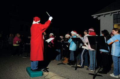 Tree Lighting
Rochester held its annual tree lighting on Monday, December 7, 2009 at Rochester Town Hall.  Visitors were treated to the sounds of the Rochester Memorial School band and chorus before the tree was lit. Santa made a grand entrance on a fire truck. Photo by Felix Perez.
