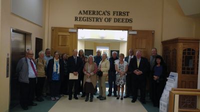 The Thread of History Runs Through Rochester
The grand opening of "The Thread of History Runs Through Rochester" display prepared by members of the Rochester Historical Commission and Chairman Laurene Gerrior was held November 17 at the Plymouth County Registry of Deeds. Pictured here is Register of Deeds John Buckley, with special guests Plymouth County Commissioners Daniel Pallotta, Chairman, Plymouth County Commissioner Sandra Wright, and Plymouth County Commissioner Greg Hanley. Photo courtesy the Plymouth County Registry of Deeds

