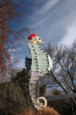 Salty Christmas
Brownell Systems helped the Mattapoisett Land Trust kicked off the holiday season at the Dunseith Gardens by placing the Christmas hat on Satly’s. Photo by Paul Lopes
