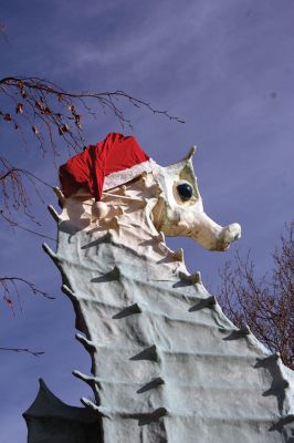 Salty Christmas
Brownell Systems helped the Mattapoisett Land Trust kicked off the holiday season at the Dunseith Gardens by placing the Christmas hat on Satly’s. Photo by Paul Lopes
