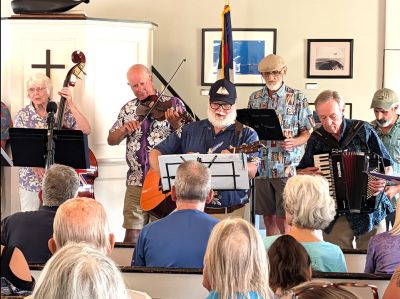 New Bedford Harbor Sea Chantey Chorus
A standing-only crowd of 72 music lovers packed the Mattapoisett Museum on Saturday, August 15, for a joyous performance of maritime music from the New Bedford Harbor Sea Chantey Chorus. Photos by Jeanne Hopkins.
