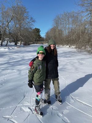 Mattapoisett River
Andrew Apperson, Abe Apperson, Elizabeth Sherry, and Bea Apperson ice skating near the stone bridge on the Mattapoisett River. Photo courtesy Elizabeth Sherry
