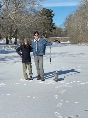 Mattapoisett River
Andrew Apperson, Abe Apperson, Elizabeth Sherry, and Bea Apperson ice skating near the stone bridge on the Mattapoisett River. Photo courtesy Elizabeth Sherry
