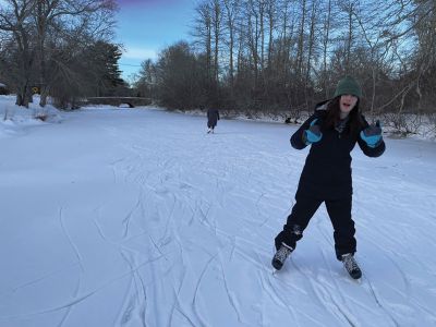 Mattapoisett River
Andrew Apperson, Abe Apperson, Elizabeth Sherry, and Bea Apperson ice skating near the stone bridge on the Mattapoisett River. Photo courtesy Elizabeth Sherry
