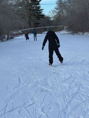 Mattapoisett River
Andrew Apperson, Abe Apperson, Elizabeth Sherry, and Bea Apperson ice skating near the stone bridge on the Mattapoisett River. Photo courtesy Elizabeth Sherry
