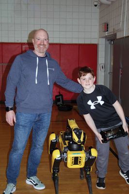 Spot
Rochester Memorial School students were treated on Tuesday afternoon to an educational exhibition of the dog-like robot "Spot," a $200,000 machine of which there are approximately 1,500 in the world, according to Kevin Garell, a Rochester resident who works for Waltham-based Boston Dynamics, the manufacturer of the robot. Garell was assisted in two presentations by his sons Gavin and Grady. Photos by Mick Colageo
