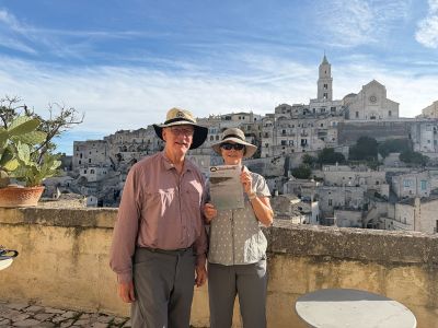 Matera, Italy
Winston Eddy and Norma Klein reading The Wanderer in Matera, Italy, known for its Sassi di Matera and cave dwellings, and one of the longest continuously inhabited cities in the world.
