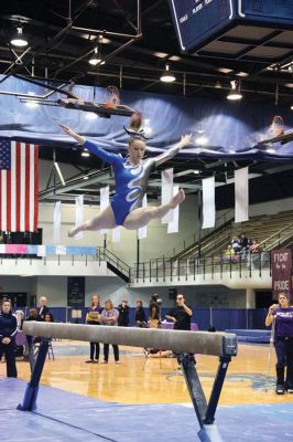Nicole Pruchnik
Old Rochester Regional High School graduate and Southern Connecticut State University freshman Nicole Pruchnik in action on the beam, floor, and vault. Later this month, she and her teammates head to the USA Gymnastics Women’s Collegiate National Championships in Shreveport, La. Photos courtesy of Nicole Pruchnik. 
