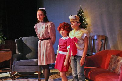 Holiday Tea
(from left) Jackie Scholz, Elizabeth Lonergan and Lucy Schwartz recently performed highlights from various Young Peoples Theater productions at the Marion Art Center as part of the centers Holiday Tea Party event which was held on Saturday, November 29. Guests were encouraged to join in the theme of Annie and Samantha by singing along to songs from the Broadway show and bringing their favorite dressed-up dolls or stuffed animals along with them. (Photo by Robert Chiarito).
