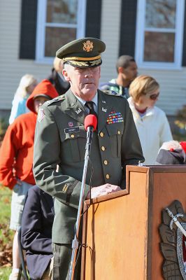 Marion Veterans Day 2008
Marion Selectman and Army veteran Jonathan Henry addresses the crowd during Marion's 2008 Veterans' Day celebration. (Photo by Robert Chiarito).
